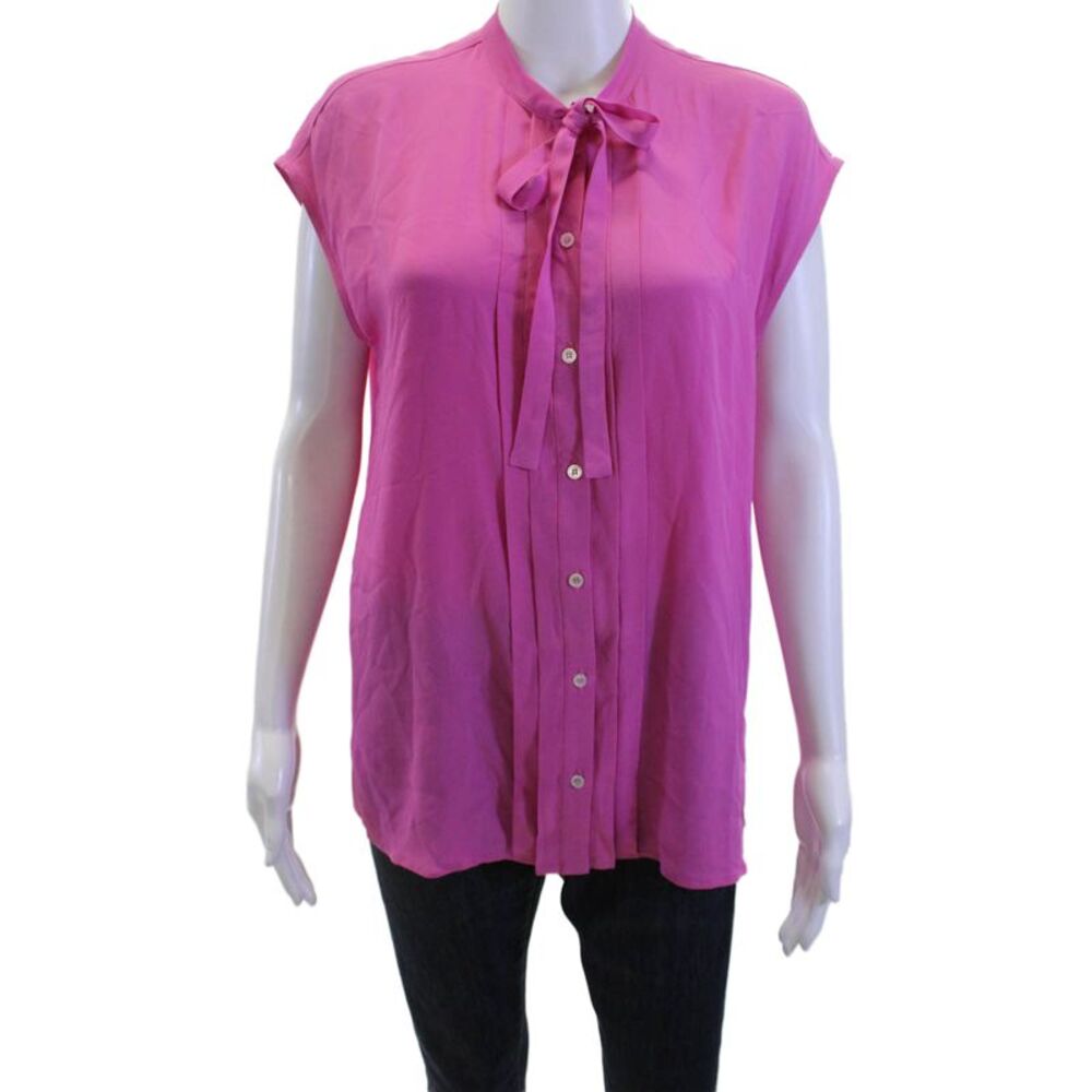 Marella Women Pink Silk Blend High Neck Sleeveless Blouse Button-Up Size 8